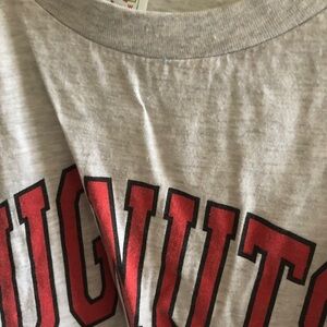 Gray Tee with Bold Red and Black Lettering